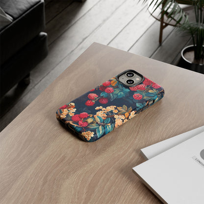 Floral Phone Case with Berry Design, Durable Phone Cover, Floral Print, Gift for Plant Lovers, Nature-Inspired Accessory