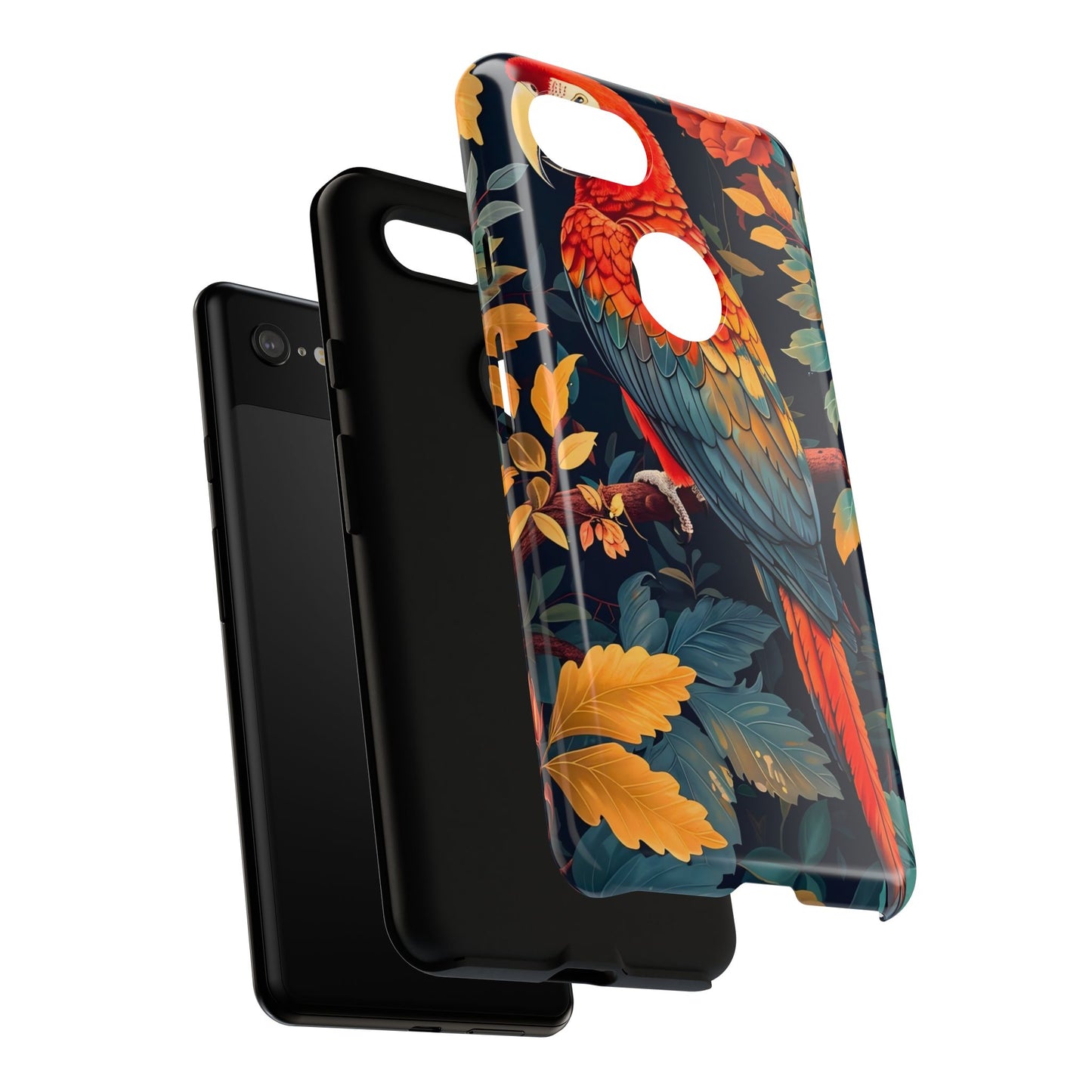 Tough Cases - Tropical Parrot Phone Case, Bohemian Phone Cover, Vibrant Floral Design, Bird Lover Gift, Travel Accessory