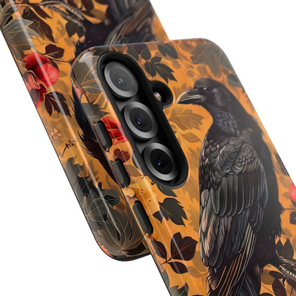 Raven Floral Phone Case - Tough Cases, Blackbird Decor, Gift for Nature Lovers, Bird Themed Accessories, Unique Phone Cover