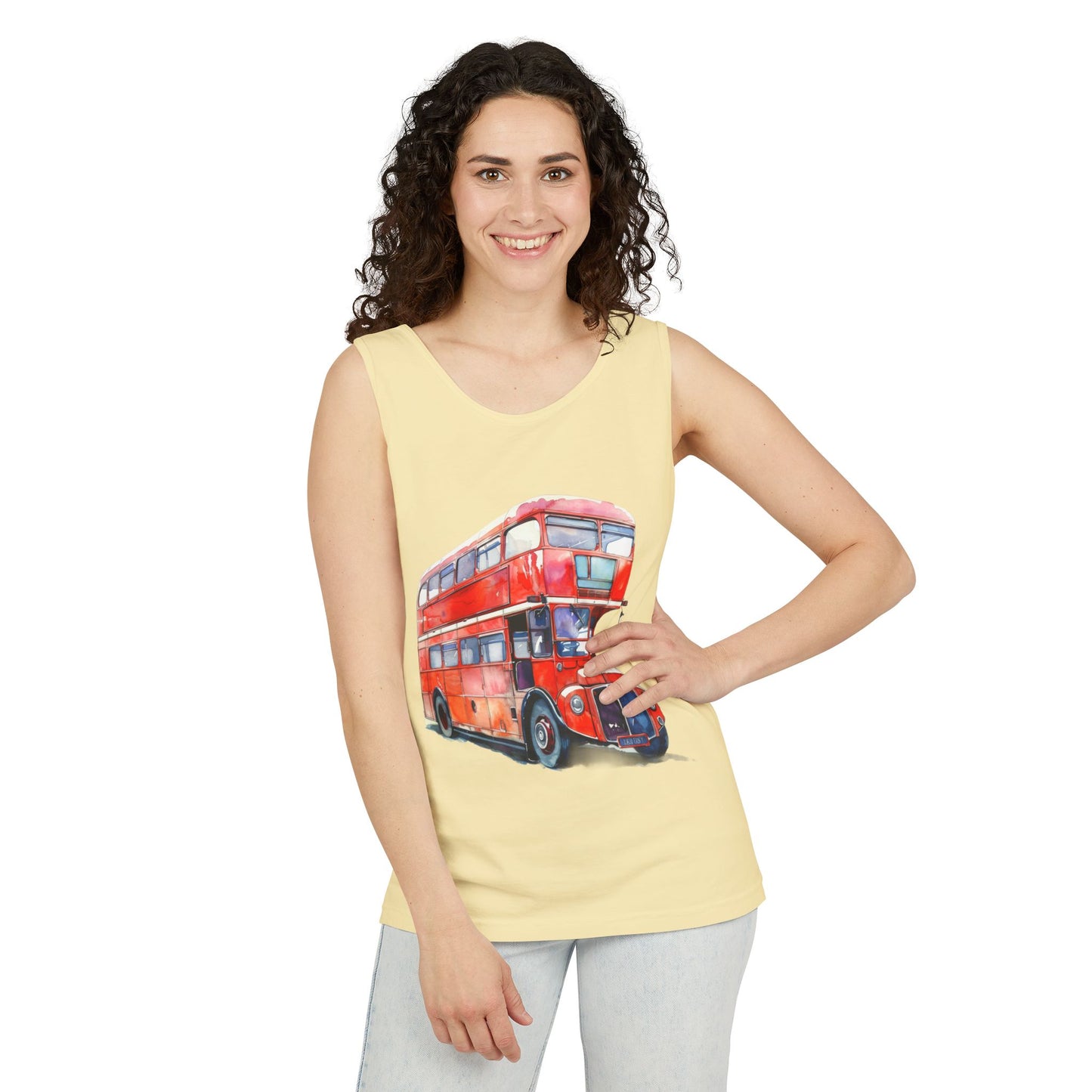 Unisex Garment-Dyed Tank Top - London Transport English Bus - Iconic Red Double-Decker Design
