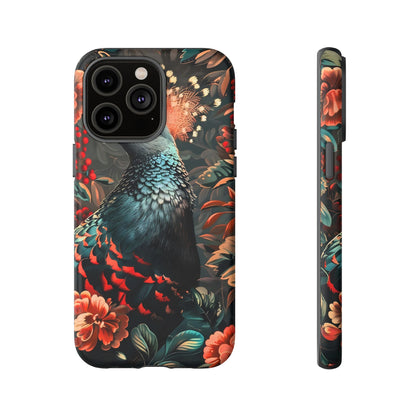 Floral Peacock Phone Case, Tough Cases, Artistic Phone Cover, Unique Gift, Nature Lover Accessory, Protective Case