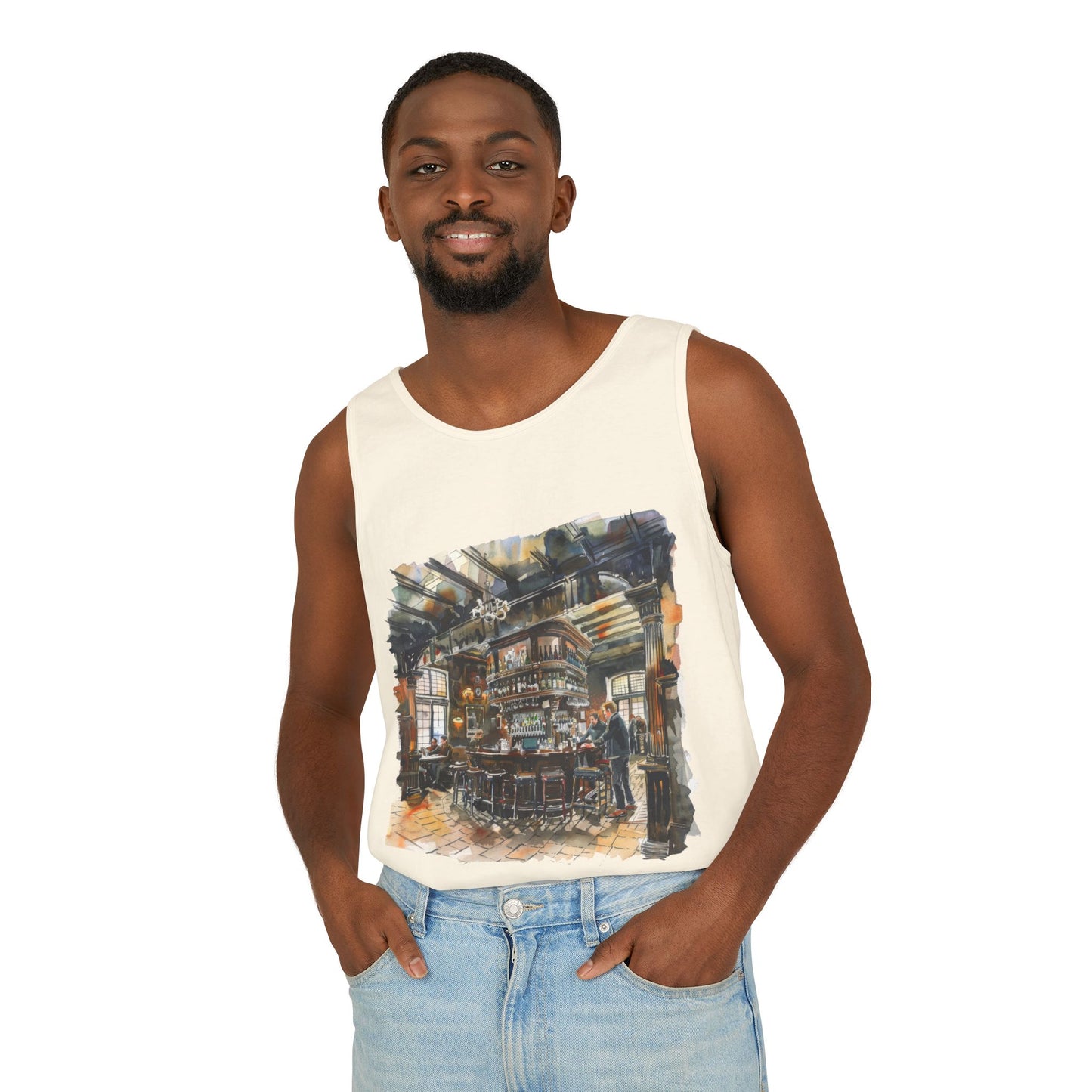 Unisex Garment-Dyed Tank Top - Cozy British Pub - London