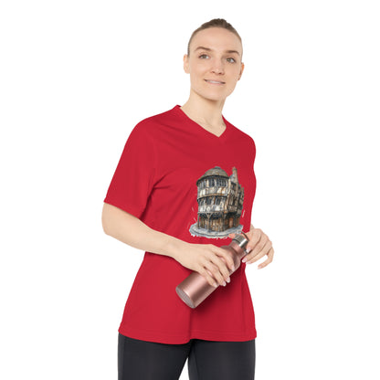 Women's Performance V-Neck T-Shirt - Hand-Painted Bar Scene Wall Art