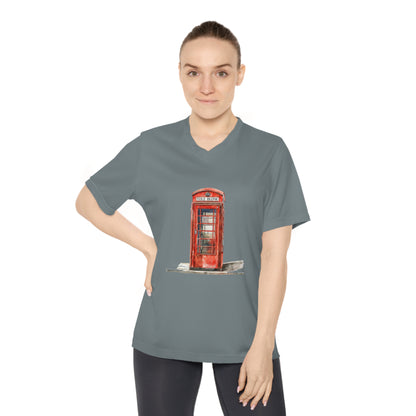 Women's Performance V-Neck T-Shirt - Iconic British Public Telephone - Classic Red Phone Box Design - London Red Phone Booth