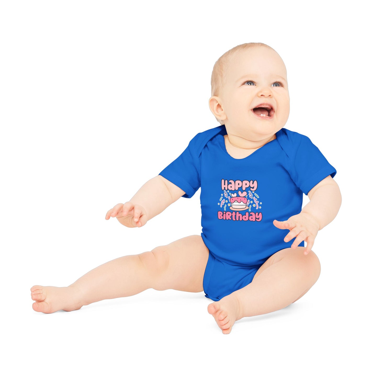 Happy Birthday Baby Bodysuit - Organic Cotton Short Sleeve Outfit