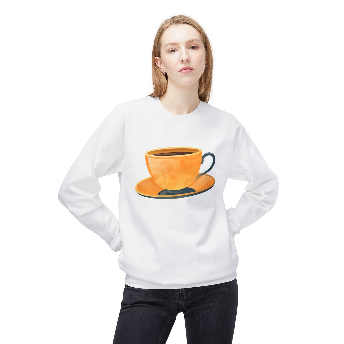 Unisex Midweight Softstyle Fleece Crewneck Sweatshirt - Elegant British Tea Cup - Classic Tea Time Style
