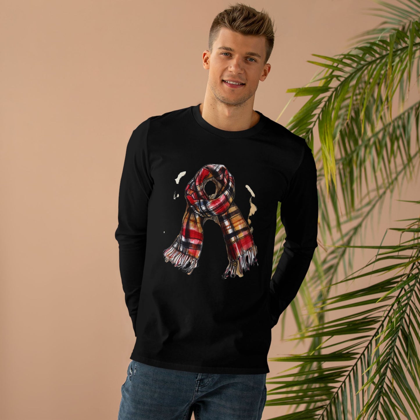 Men’s Base Longsleeve Tee - Classic British Plaid Scarf Design