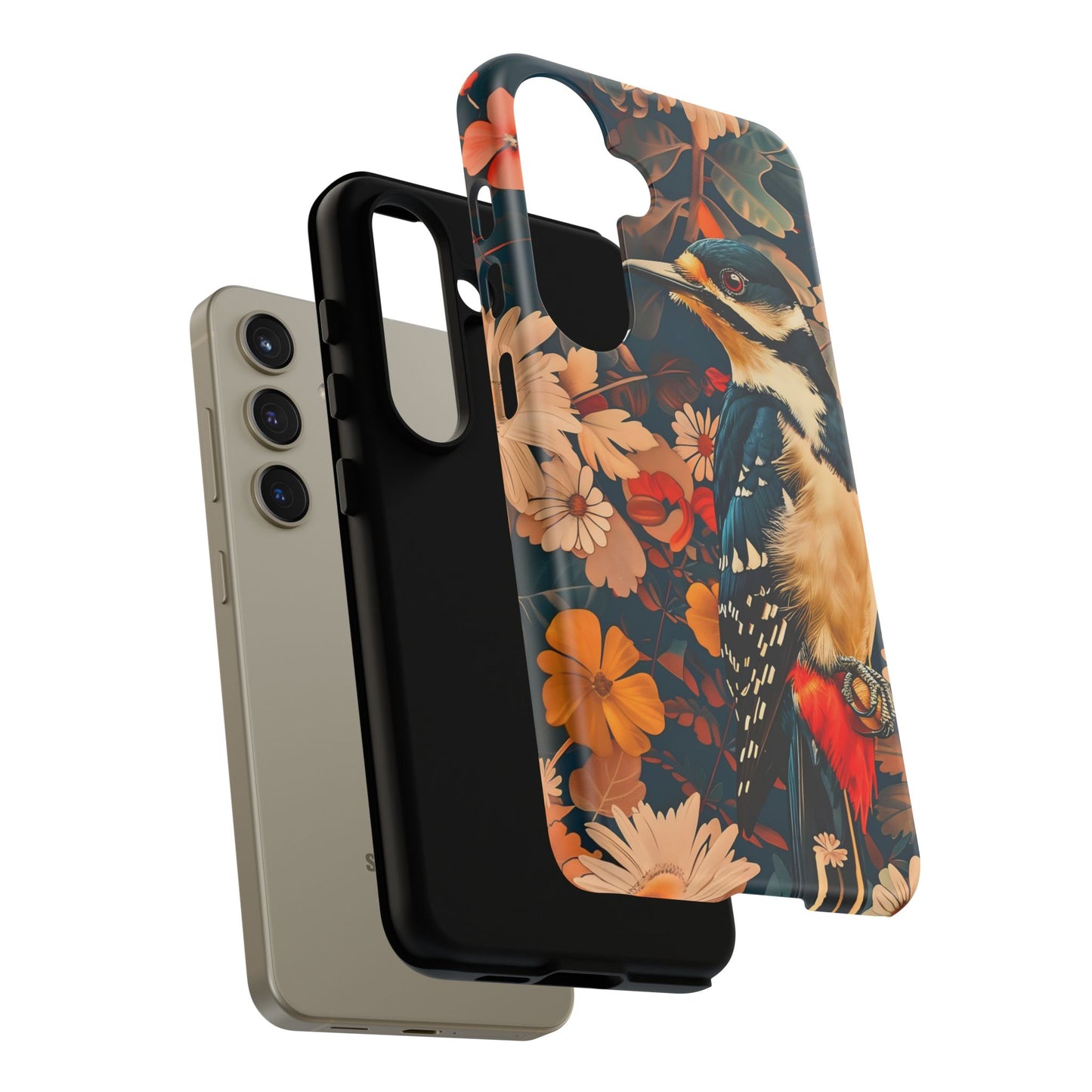 Artistic Bird Phone Case, Unique Tough Cases for Nature Lovers, Floral Design, Cute Gift, Customized Phone Accessories
