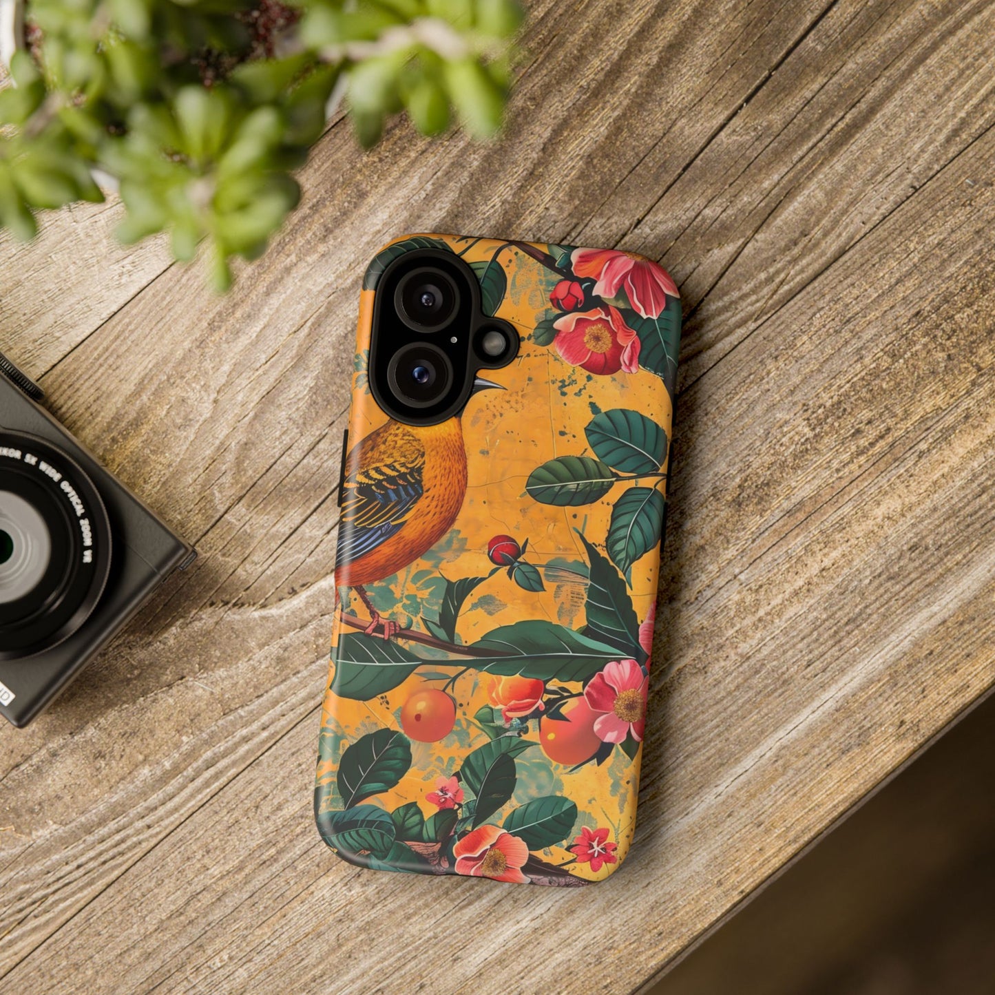 Colorful Floral Phone Case, Tough Cases, Nature-Inspired, Bird Design, Eco-Friendly Gift, Phone Protector for Spring