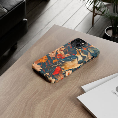 Artistic Bird Phone Case, Unique Tough Cases for Nature Lovers, Floral Design, Cute Gift, Customized Phone Accessories