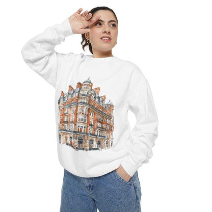 Unisex Garment-Dyed Sweatshirt - Classic British Architecture - Elegant Historic Building