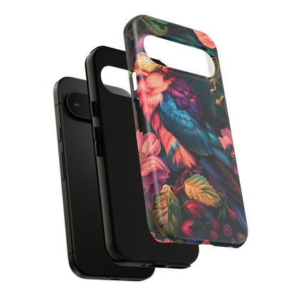 Vibrant Phone Case, Tropical Bird Design, Tough Phone Cover, Floral Tech Accessory, Gift for Nature Lovers