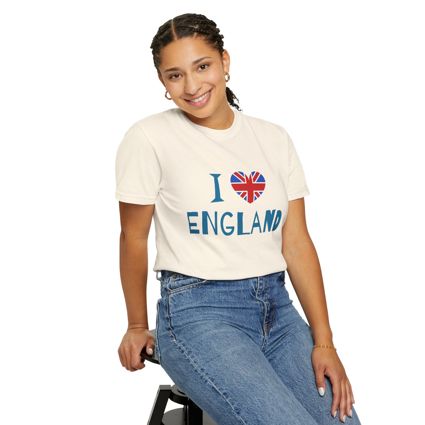Unisex Garment-Dyed T-shirt - I Love England - Union Jack Heart