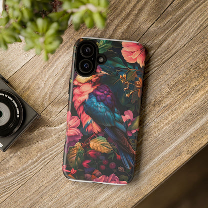 Tough Cases: Vibrant Tropical Bird Phone Case, Floral Smartphone Cover, Nature Lover Gift, Boho Phone Accessory, Cute Bird Case