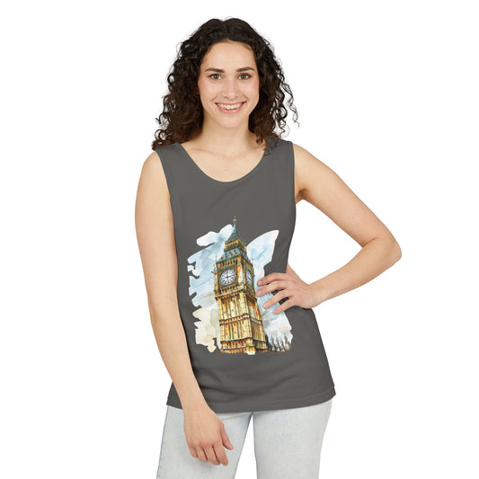 Unisex Garment-Dyed Tank Top - London's Big Ben Landmark Painting