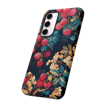Floral Phone Case with Berry Design, Durable Phone Cover, Floral Print, Gift for Plant Lovers, Nature-Inspired Accessory