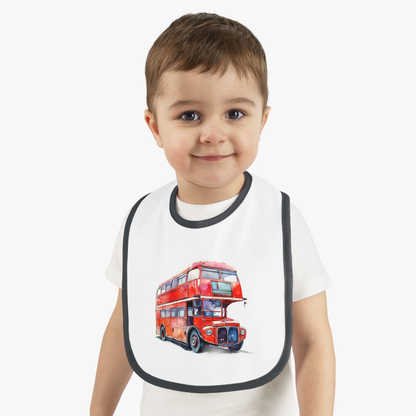 Cute Red Double-Decker Bus Baby Bib, Infant Feeding Bib, Baby Shower Gift, Toddler Accessory, Neat Mealtime Essential