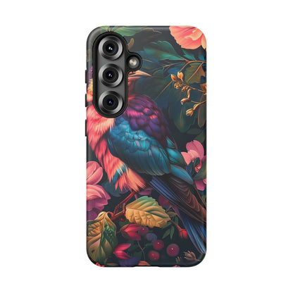 Vibrant Phone Case, Tropical Bird Design, Tough Phone Cover, Floral Tech Accessory, Gift for Nature Lovers