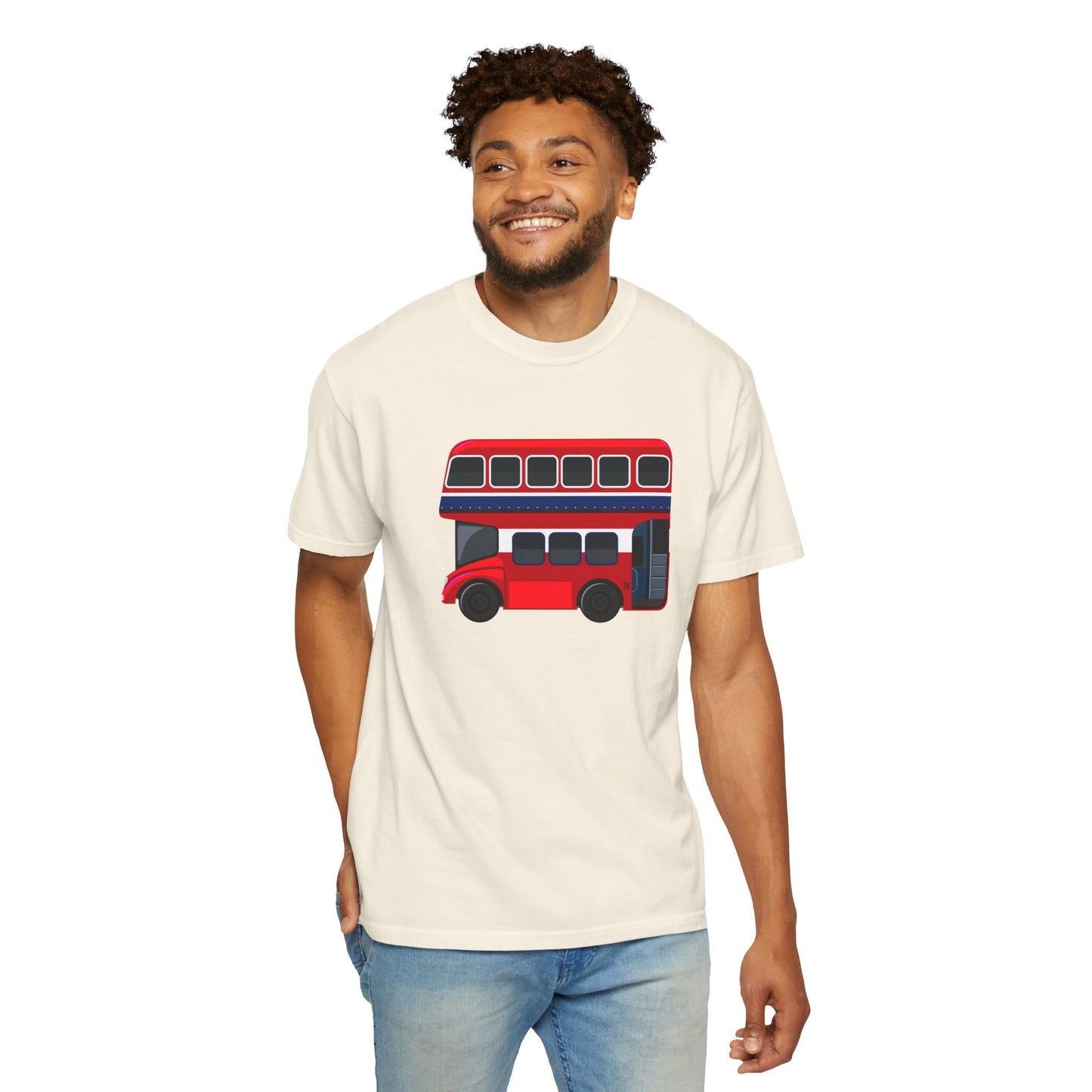 London Transport - Iconic Red Double-Decker Breathable Unisex Garment-Dyed T-shirt