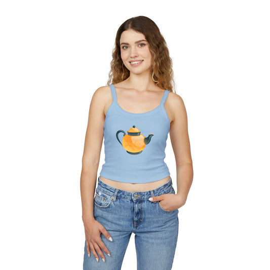 Women's Spaghetti Strap Tank Top - Elegant British Tea Cup - Classic Tea Time Style
