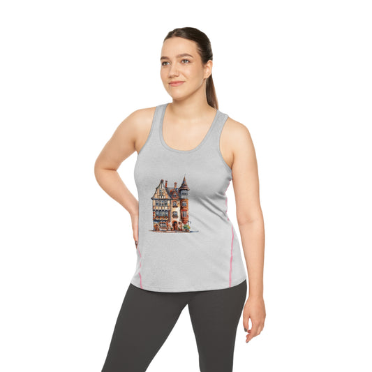 Women's Racerback Sports Top - Perfect for Active Lifestyles - Quirky Architecture - Charming British House - Classic Design and Warmth