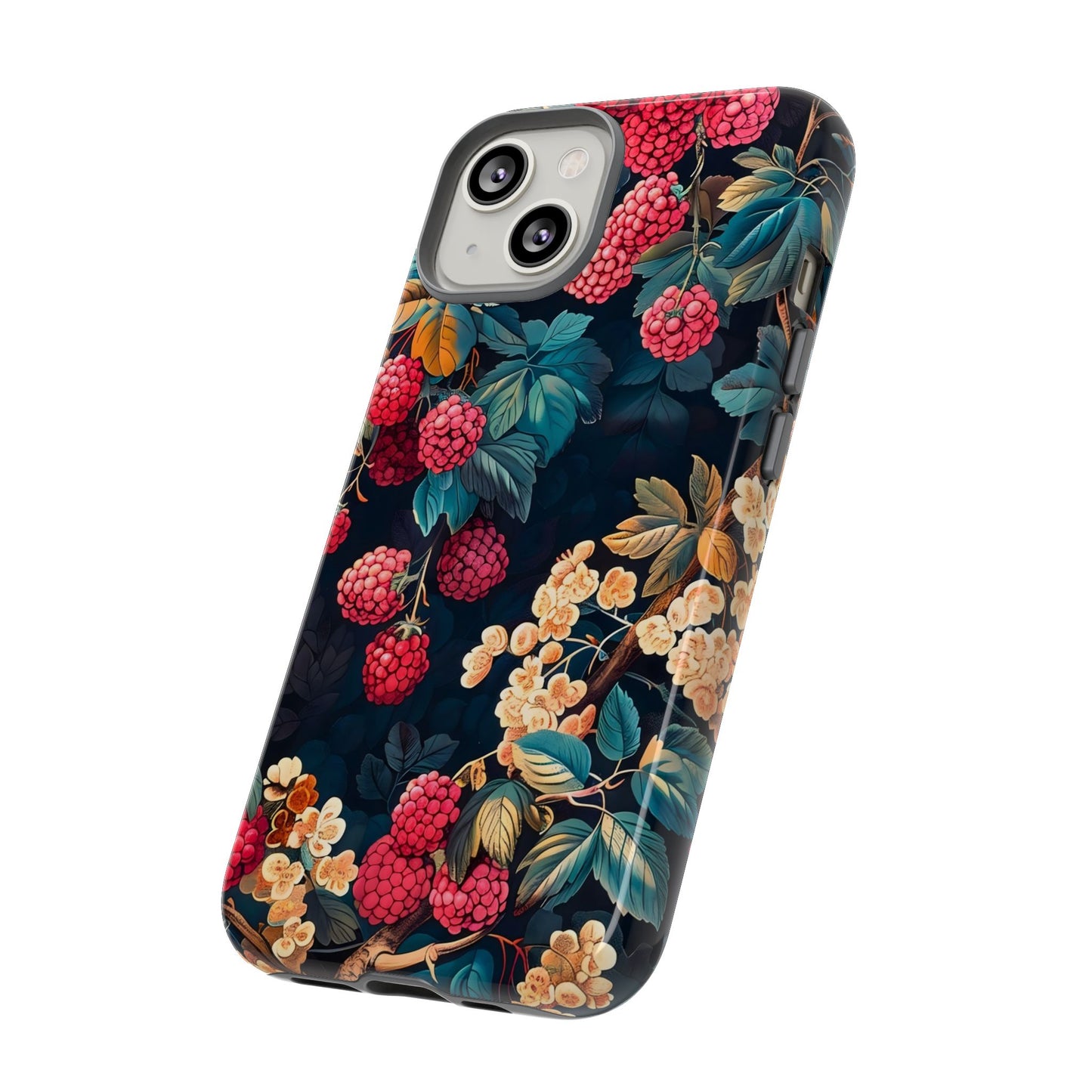 Floral Phone Case with Berry Design, Durable Phone Cover, Floral Print, Gift for Plant Lovers, Nature-Inspired Accessory