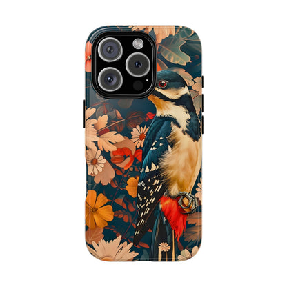 Artistic Bird Phone Case, Unique Tough Cases for Nature Lovers, Floral Design, Cute Gift, Customized Phone Accessories