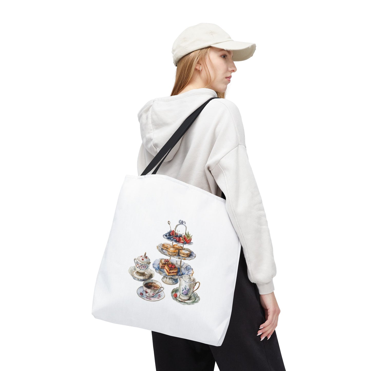 Charming Tea Party Tote Bag, Perfect for Tea Lovers, Gift for Hostess, Garden Parties, Woven Shopping Bag, Floral Print Accessory