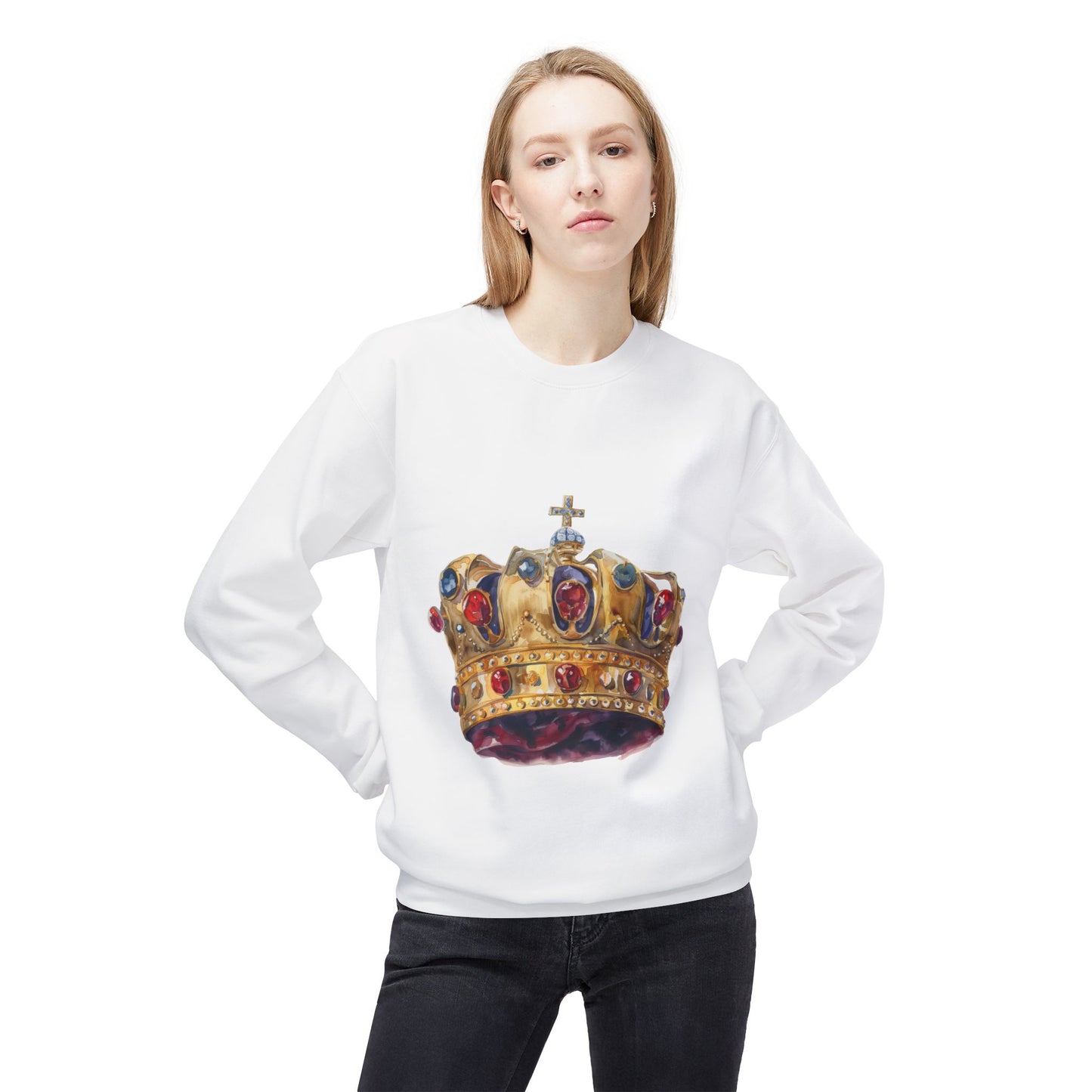 Unisex Midweight Softstyle Fleece Crewneck Sweatshirt - Regal Royal Umbrella - Elegant and Majestic Design