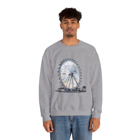 Unisex Heavy Blend™ Crewneck Sweatshirt Relaxed - London Eye Ferris Wheel and Cityscape View
