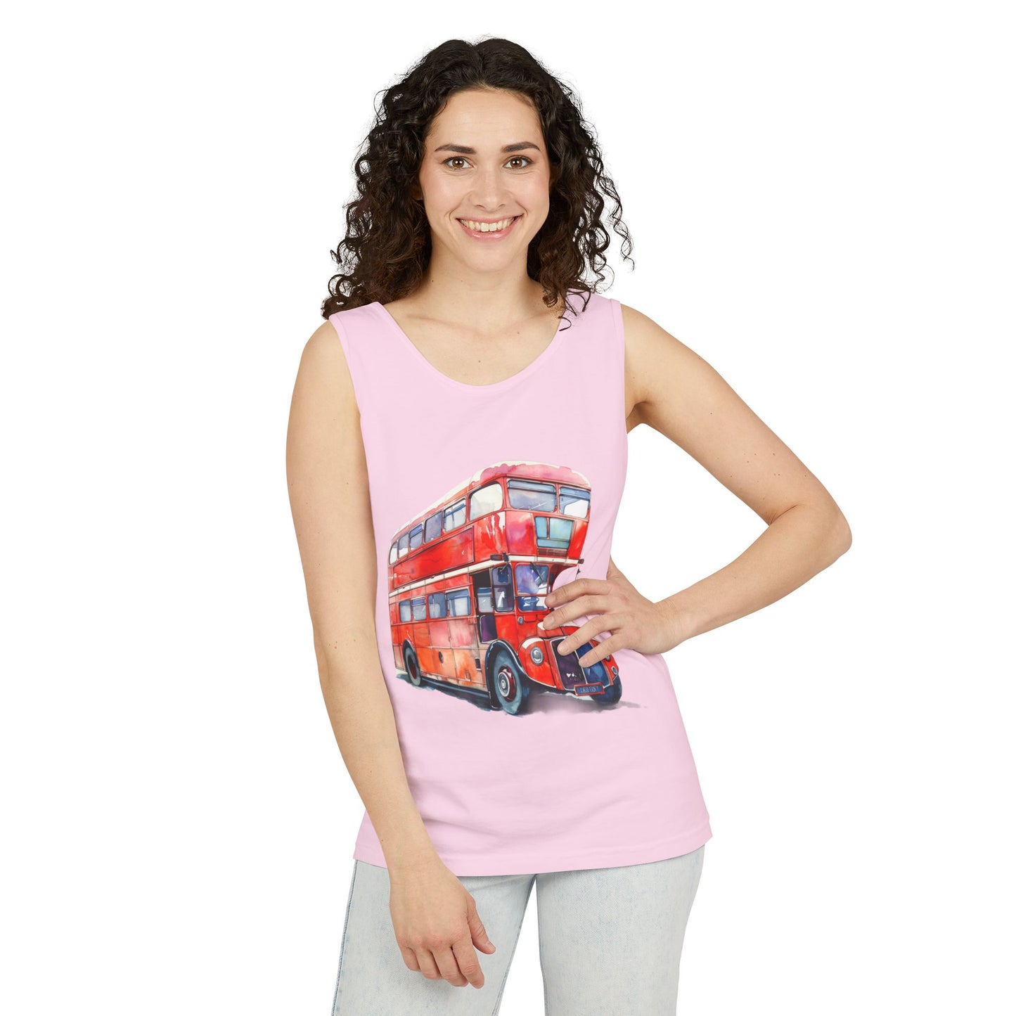 Unisex Garment-Dyed Tank Top - London Transport English Bus - Iconic Red Double-Decker Design