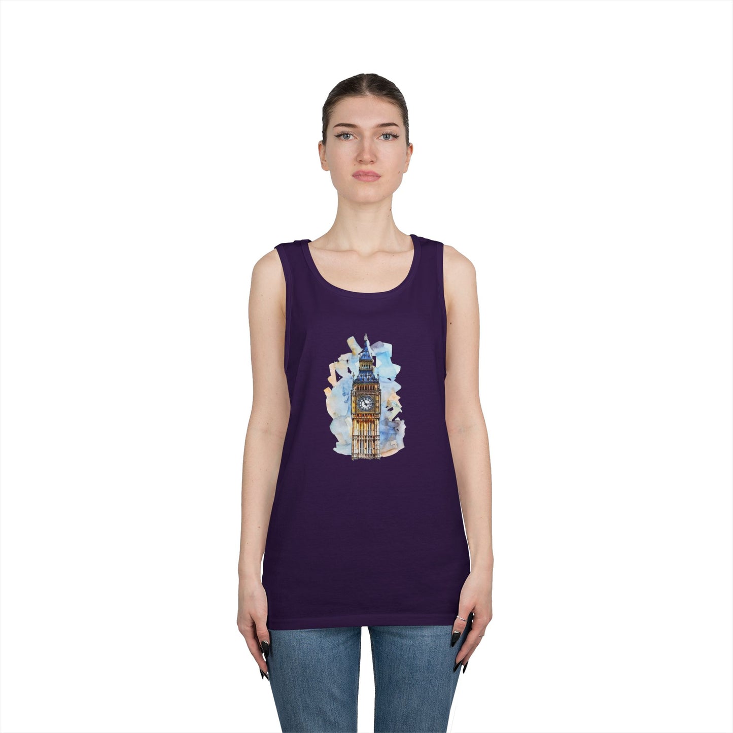Unisex Heavy Cotton Tank Top - Iconic Big Ben Illustration Wall Decor