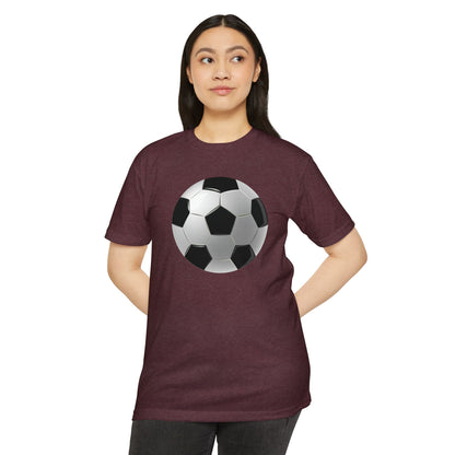 Unisex CVC Jersey T-shirt - Dynamic Football Design - Sports Passion and Energy