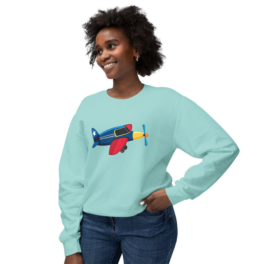 Unisex Lightweight Crewneck Sweatshirt - Colorful Vintage Airplane Illustration - Retro Aviation Design