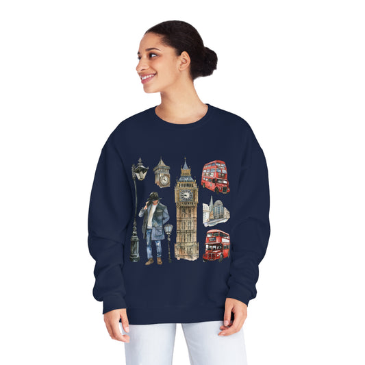 Unisex NuBlend® Crewneck Sweatshirt - Icons of England - From Big Ben to Red Buses
