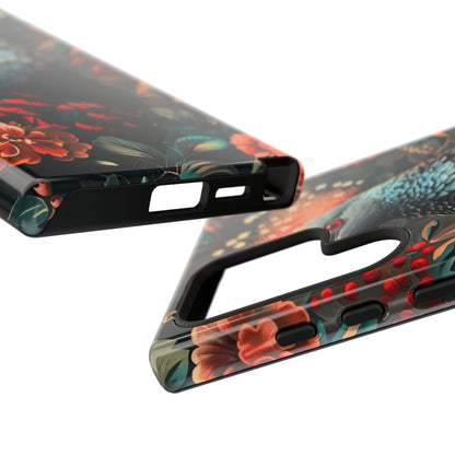 Floral Peacock Phone Case, Tough Cases, Artistic Phone Cover, Unique Gift, Nature Lover Accessory, Protective Case