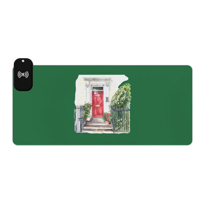 Red Door Housefront - British Beauty - LED Gaming Mouse Pad with Wireless Charging, Perfect Accessory for Gamers, Desk Decor, Tech Enthusiasts, Holiday Gift Idea,Functional Gadget