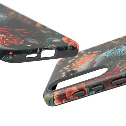 Floral Peacock Phone Case, Tough Cases, Artistic Phone Cover, Unique Gift, Nature Lover Accessory, Protective Case