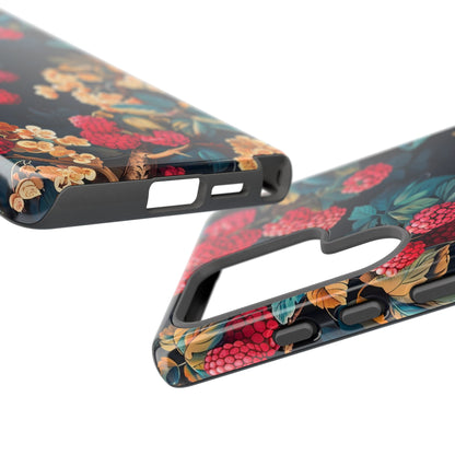 Floral Phone Case with Berry Design, Durable Phone Cover, Floral Print, Gift for Plant Lovers, Nature-Inspired Accessory