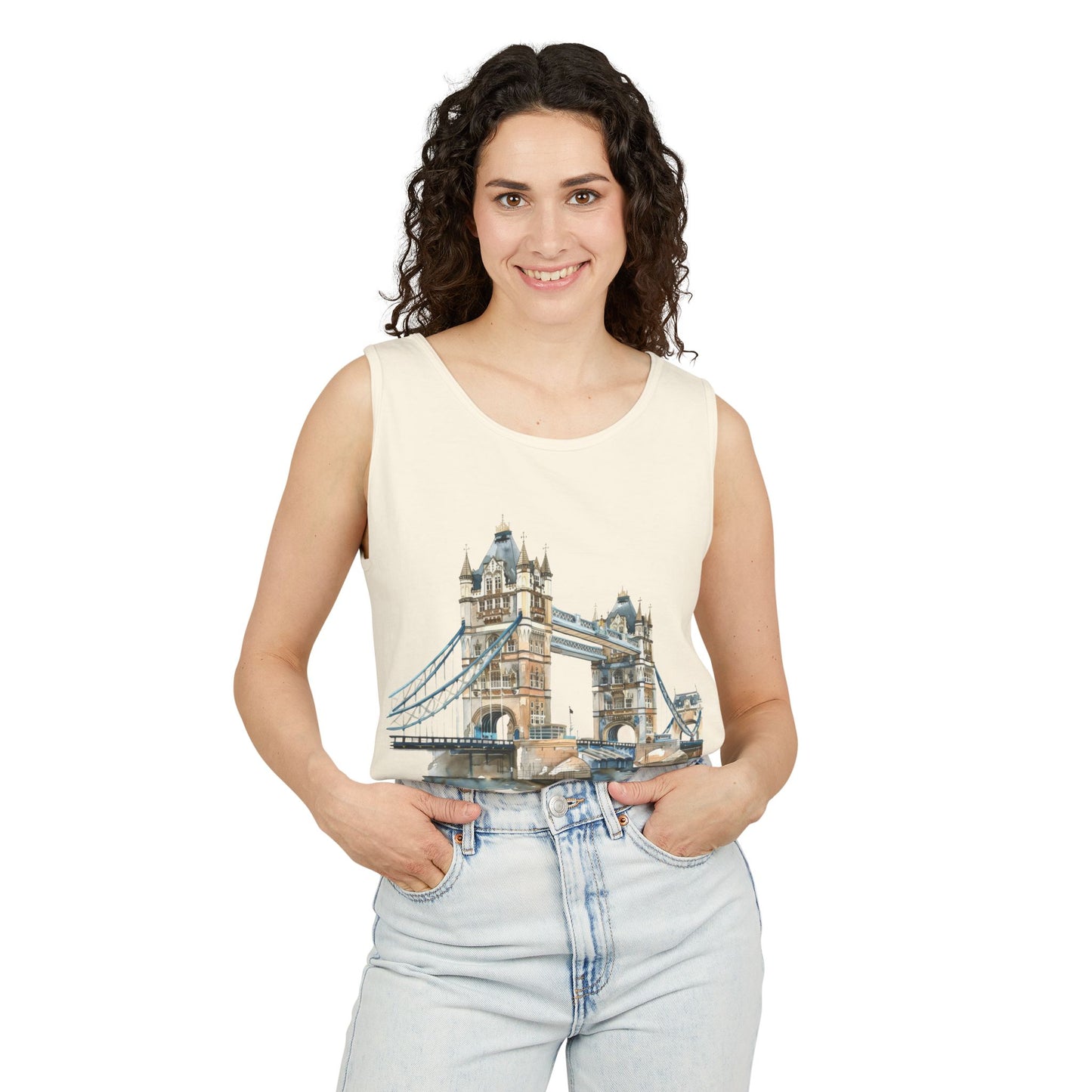 Unisex Garment-Dyed Tank Top - London Bridge - Iconic Landmark and Historical Beauty