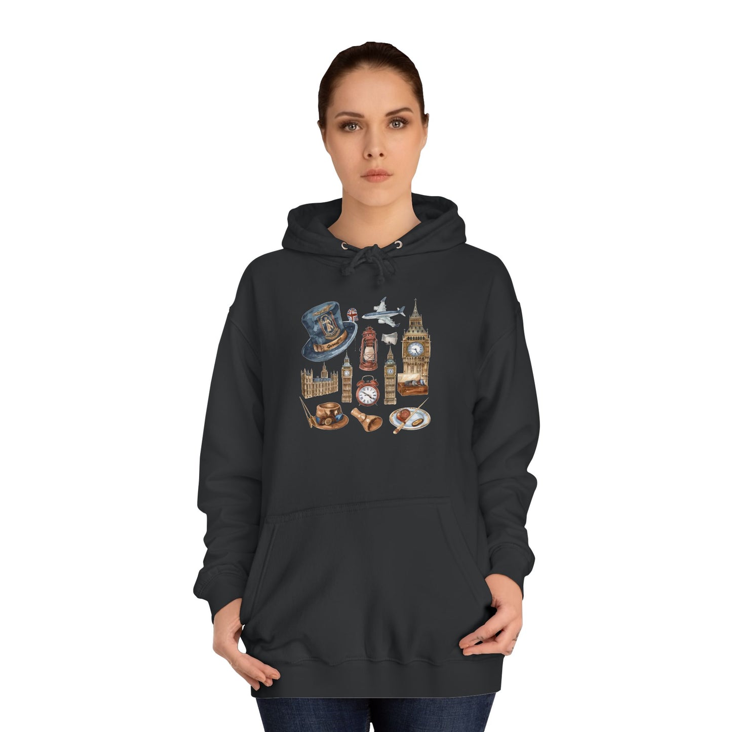 Unisex College Hoodie - Classic Britain - Vintage Icons and Emblems