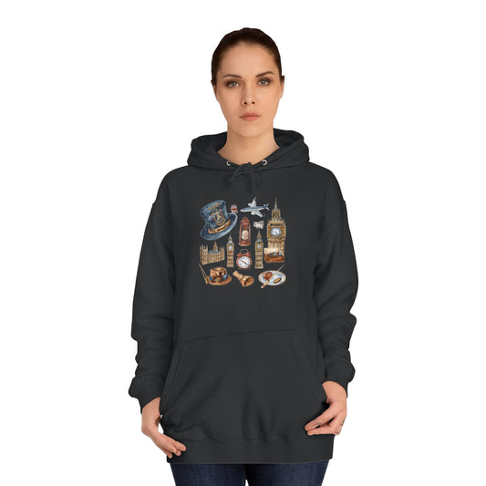 Unisex College Hoodie - Classic Britain - Vintage Icons and Emblems