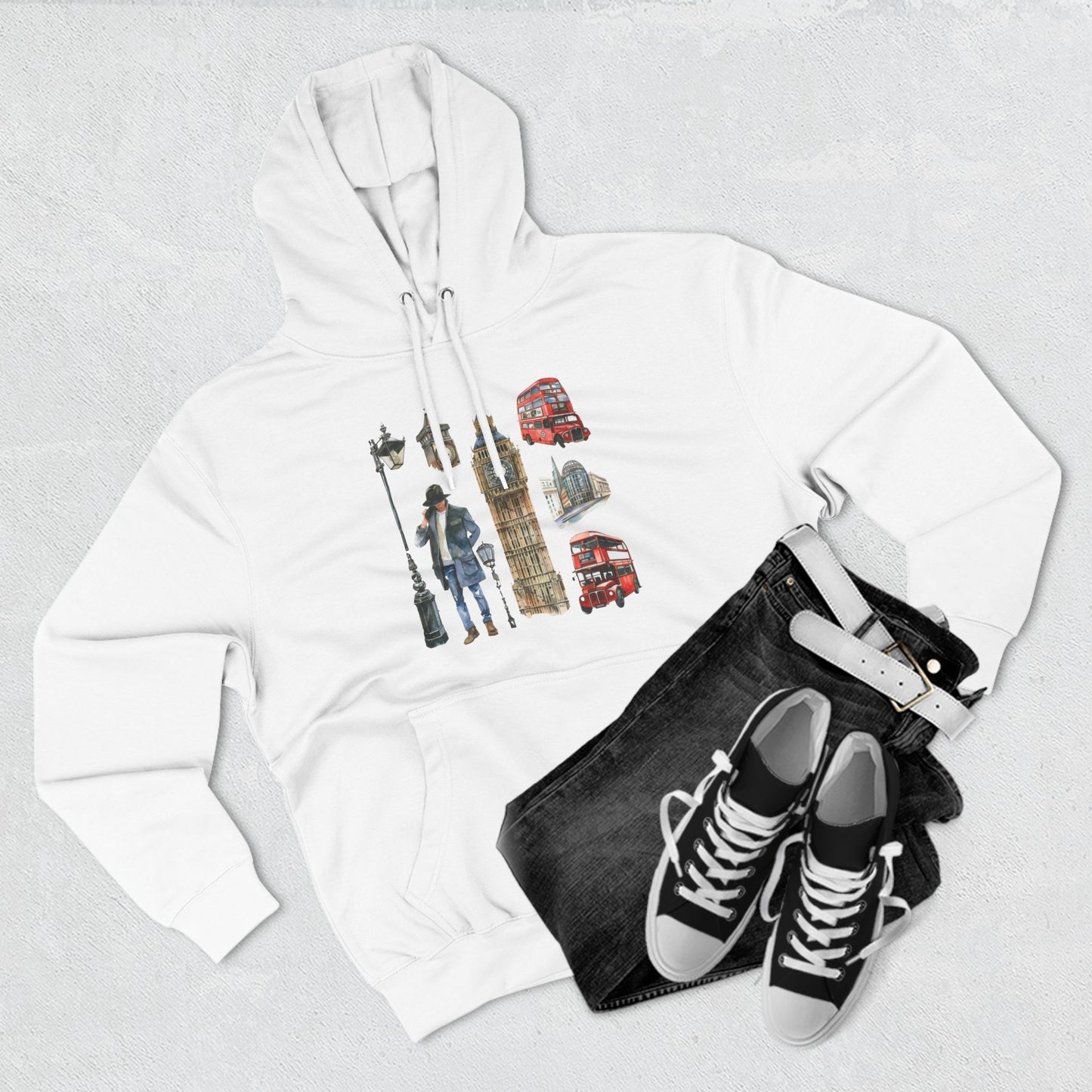 Three-Panel Fleece Hoodie - Icons of England - From Big Ben to Red Buses