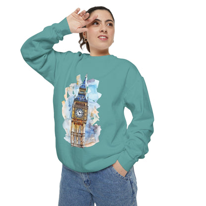 Unisex Garment-Dyed Sweatshirt - London Calling: Iconic Clock Tower