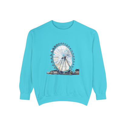Unisex Garment-Dyed Sweatshirt - London Eye - Iconic Ferris Wheel