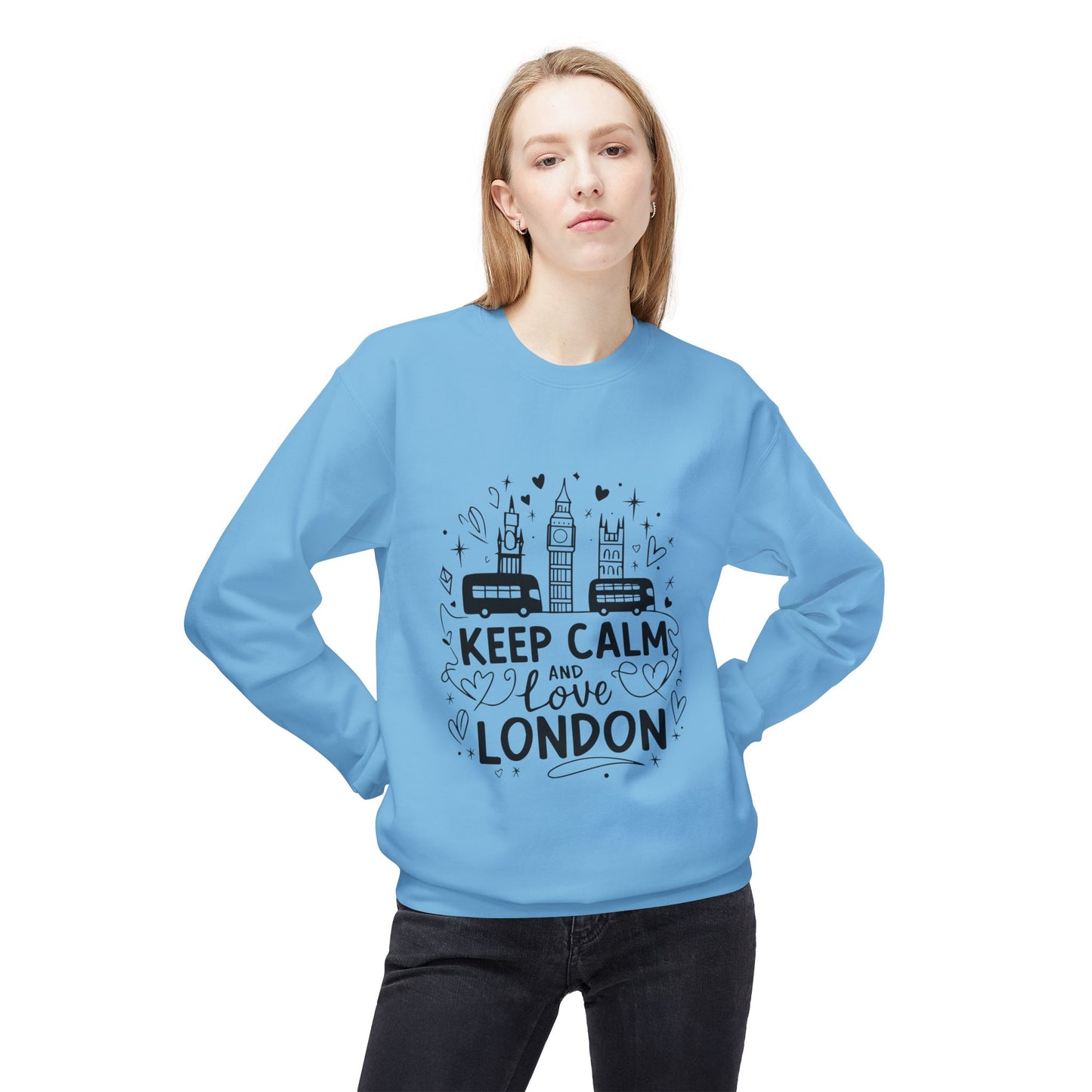 Unisex Midweight Softstyle Fleece Crewneck Sweatshirt - Keep Calm and love London