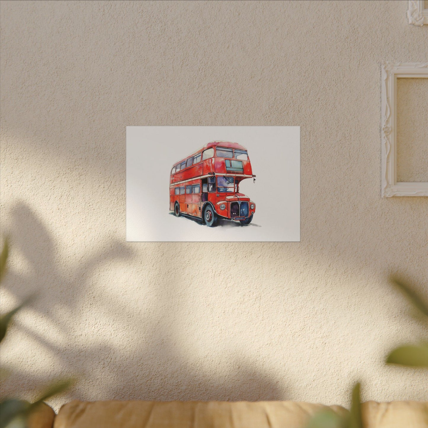 London Red Double-Decker Bus Art Canvas Print, Wall Decor for Travel Lovers, Home Office Gift, Unique Artwork for All Occasions