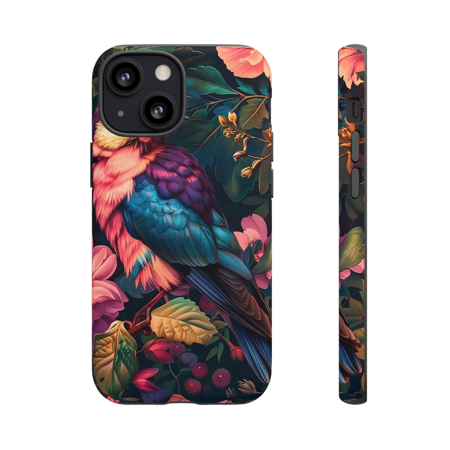 Vibrant Phone Case, Tropical Bird Design, Tough Phone Cover, Floral Tech Accessory, Gift for Nature Lovers
