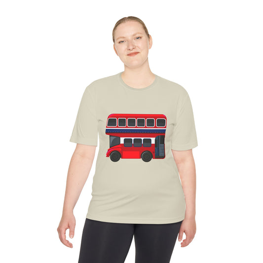 Unisex Moisture Wicking Tee - Iconic Red Bus Illustration Wall Decor