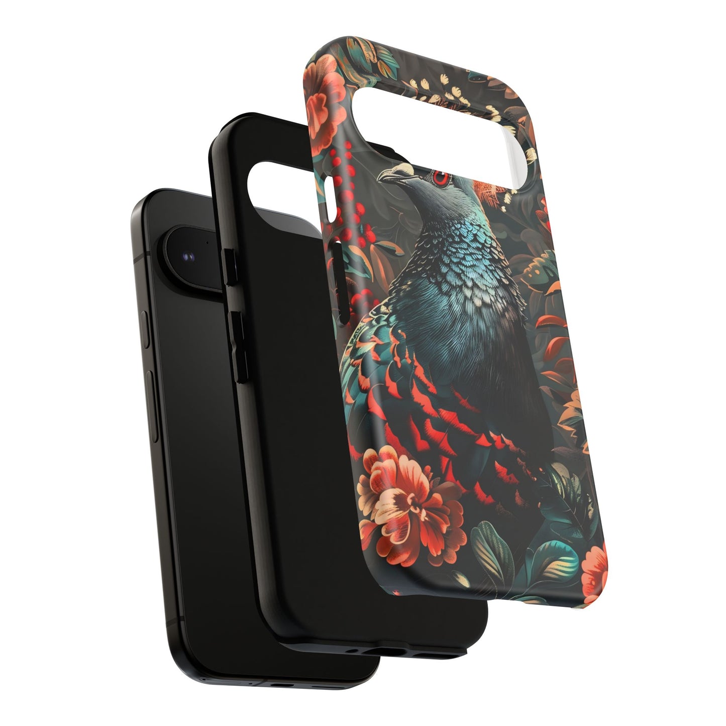 Floral Peacock Phone Case, Tough Cases, Artistic Phone Cover, Unique Gift, Nature Lover Accessory, Protective Case